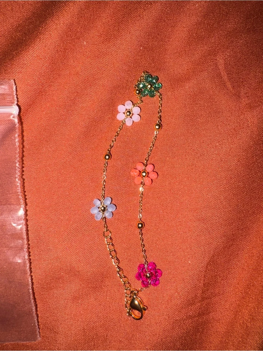 Gold-Plated Floral Charm Bracelet with Multicolor Flowers